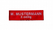 Namensband, rot / weiße Schrift, Klett, 14 x 3,5 cm, 1- und 2-zeilig