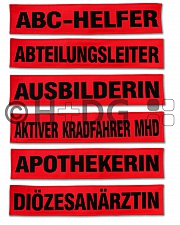 MHD-Rückenschild, leuchtrot, mit Funktionsbezeichnung, Großschrift