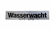 Rückenschild 'Wasserwacht', silber mit schwarzer Schrift, Klett, 42 x 8 cm