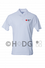 DRK-Poloshirt 'Sachsen', wei&szlig;, mit Kompaktlogodruck auf Brust und Schulterdoppelung