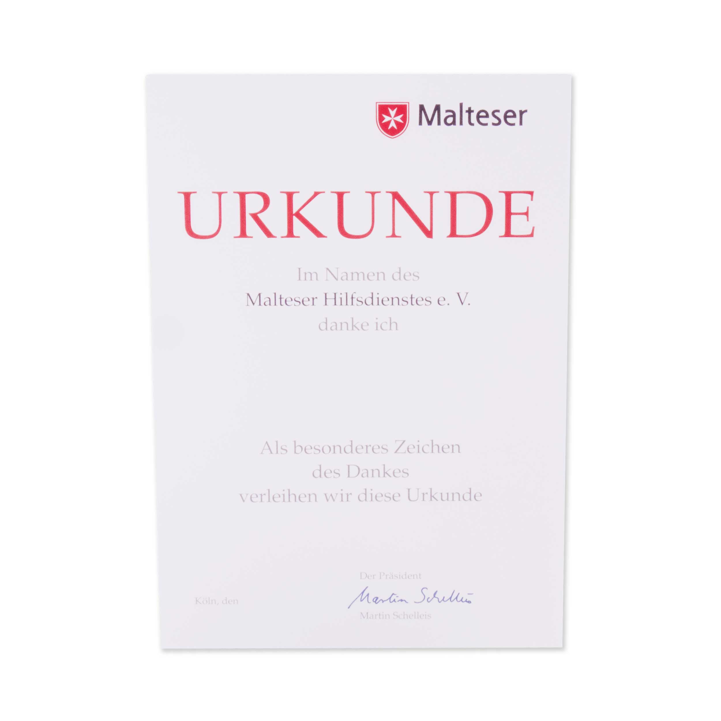 Malteser-Urkunde Dank (neutral), VA,